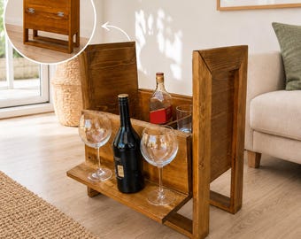Wooden Folding Mini Bar Cabinet, Rustic Wine Storage Table, Hidden Liquor Cabinet, Home Bar Furniture, Whiskey Bar Gift