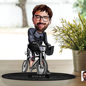 Spersonalizowana 3D drewniana figurka rowerzysty z kreskówek, spersonalizowany portret rowerzysty z kreskówek, prezent urodzinowy, prezent świąteczny, prezent dla niego