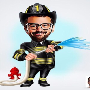 Personalized Fireman Drawing / Fireman Cartoon Drawing / Fireman Drawing