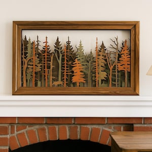 Serenidad de la Naturaleza - Obra de arte de bosque en madera en 3D - Decoración de pared cortada a láser - Regalo rústico para cabañas y albergues (32 x 52 cm)