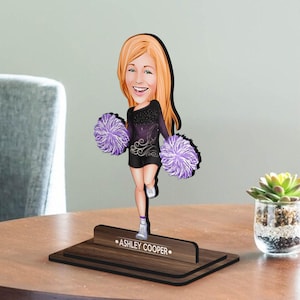 Gepersonaliseerde 3D houten cartoon cheerleader beeldje trinket, kerstcadeau, aangepaste cartoon portret, verjaardagscadeau, cadeau voor haar