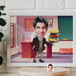 Personalized Teacher Caricature Drawing, Cartoon from Photo, Custom Portrait Drawing, Digital Art, Bobblehead, Funny Gift, Gift for Him