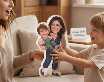 Personalized Photo Pillow | Custom Mom & Child Portrait Cushion | Mother’s Day Gift | Photo to Cartoon Pillow