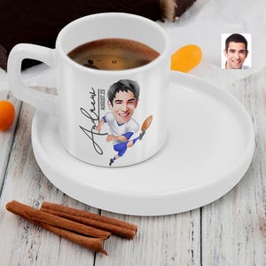 Personalized Espresso Cup with American Football Cartoon Drawing, Christmas Gift, Custom Caricature Turkish Coffee Cup, Coffee Lovers Gift