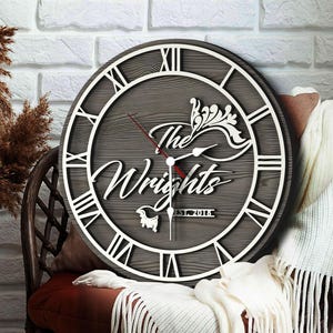 Personalized Wedding Gift, Round Wooden Wall Clock, Last Name Established Sign, Family Name Sign, Wooden Sign, Custom Sign, Anniversary Gift