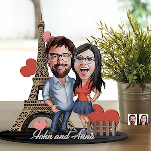 Personalisierte handgemachte 3D-Karikatur 3-Schicht-Liebhaber-Paar-Figur Schmuckstück, kundenspezifisches Karikatur-Liebhaber-Porträt, Holzkunst, Valentinsgeschenk