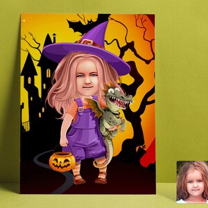 Customized Cartoon Halloween Little Witch, Custom Halloween Figure, Personalized Halloween Gift, Best Gift for Halloween, Family Gift