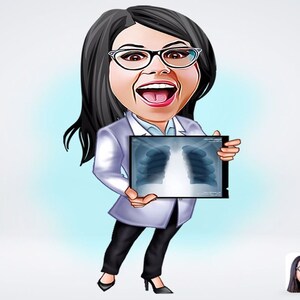 Disegno di caricatura personalizzato di radiologa donna / Disegno di cartone animato di radiologa donna / Disegno di radiologa donna