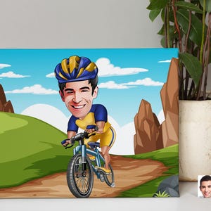 Personalized Cyclist Caricature Drawing, Cartoon from Photo, Custom Bicyclist Portrait Drawing, Digital Art, Bobblehead, Gift for Him