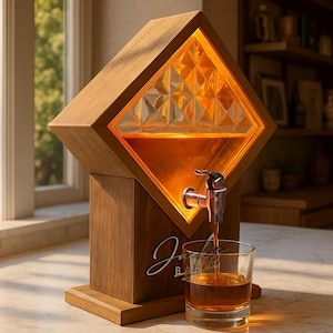 Dispensador de whisky personalizado con luz, regalo de bar grabado a medida, dispensador de licor de madera para bar en casa