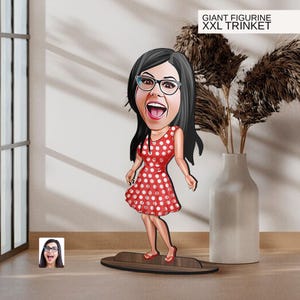 Gepersonaliseerde 3D houten cartoon vrouw oversized beeldje trinket, aangepaste karikatuur portret, cadeau voor vriendin, woondecoratie, cadeau voor haar