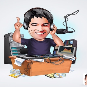 Personalized Male Radio Broadcaster Drawing / Male Radio Broadcaster Cartoon Drawing / Male Radio Broadcaster Drawing