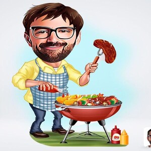 Personalized Male Barbecue Drawing / Male Barbecue Cartoon Drawing / Male Barbecue Drawing