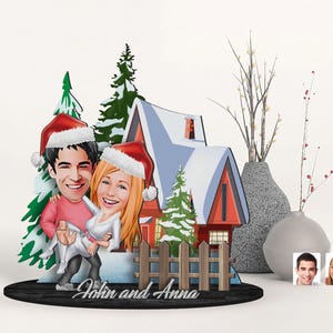 Personalisierte 3D-Karikatur 3-Schicht-Familienfigur Schmuckstück, benutzerdefiniertes Cartoon-Noel-Porträt, Holzkunst, Weihnachtsgeschenk, Valentinstagsgeschenk