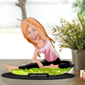 Personalisierte 3D Holz Yoga Figur Schmuckstück, benutzerdefinierte Cartoon Pilates Porträt, Geburtstagsgeschenk, Weihnachtsgeschenk, Geschenk für sie