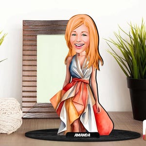 Gepersonaliseerde 3D houten cartoon vrouwelijk beeldje trinket, aangepaste cartoon dame portret, verjaardagscadeau, kerstcadeau, cadeau voor haar