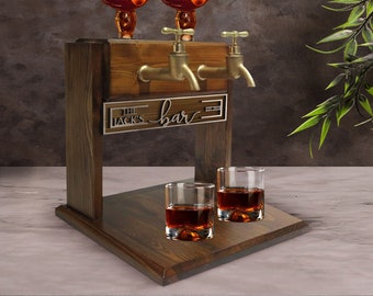 Personalized Embossed Named Wooden Double Faucet Whiskey Dispenser, Bar, Home Bar, Pub and Pub Shed, Wine, Vodka, Liquor Dispenser, Fountain