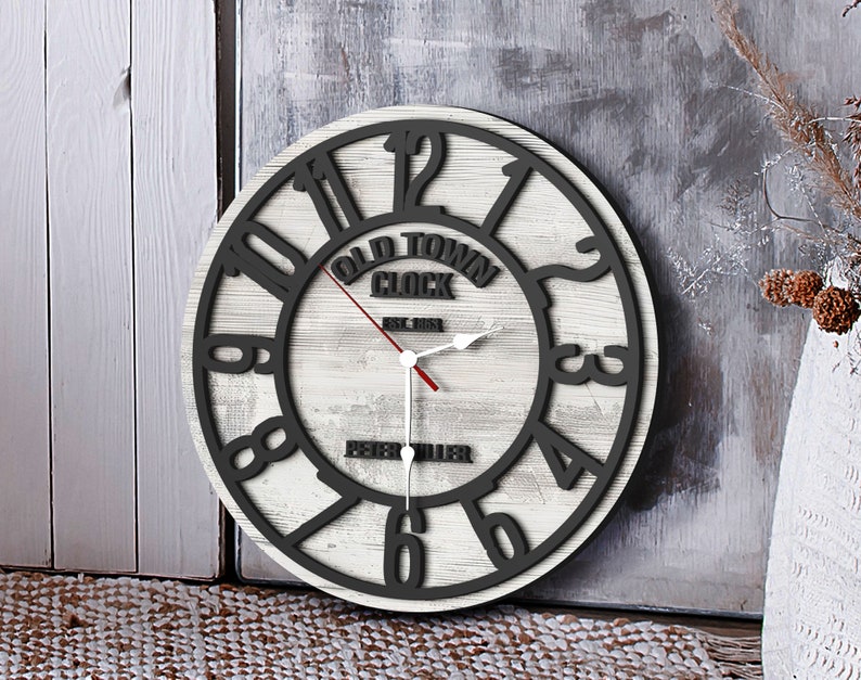 Personalized 3D Wooden Oversized Wall Clock, Custom Large Wall Clock, Old Town Wall Clock, Home Decor, Minimalist Decor, Wedding Gift, Wall Decor, Wooden Wall Clock, engagement gift, Clock, Watch, christmas gift, anniversary gift, housewarming gift