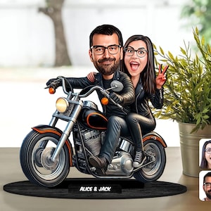 Gepersonaliseerde 3D houten cartoon motorfiets koppel beeldje trinket, aangepast cartoonportret, verjaardagscadeau, kerst, jubileumcadeau