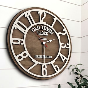 Personalized Big 3D Wooden Wall Clock, Oversized Clock, Custom Large Wall Clock, Old Town Wall Clock, Rustic Home Decor, Minimalist Decor, Wall Decor, Wooden Wall Clock, wedding gift, Clock, Watch, christmas gift, anniversary gift, housewarming gift