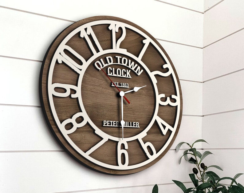 Personalized Big 3D Wooden Wall Clock, Oversized Clock, Custom Large Wall Clock, Old Town Wall Clock, Rustic Home Decor, Minimalist Decor, Wall Decor, Wooden Wall Clock, wedding gift, Clock, Watch, christmas gift, anniversary gift, housewarming gift