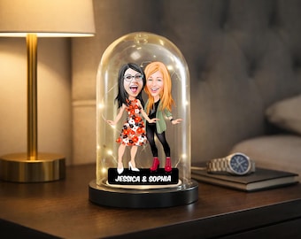 Custom Best Friend Caricature Glass Dome LED Night Light Gift