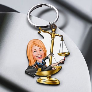 Keychain with Personalized Lawyer Caricature, Gift for Her, Custom Cosbaby Keychain, Girlfriend Gift, Cartoon Portrait, Attorney Bobblehead