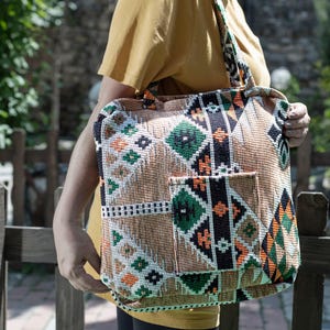 Kilim Design Beige Tragetasche Teppich-Art-Frauen-Umhängetasche Türkisch Teppich Tapisserie Strand Vintage Anatolische Art Nützliche Große Innentasche 5