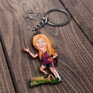 Keychain with Personalized Traveler Caricature, Gift for Girlfriend, Custom Cosbaby Keychain, Christmas Gift, Cartoon Portrait, Bobblehead
