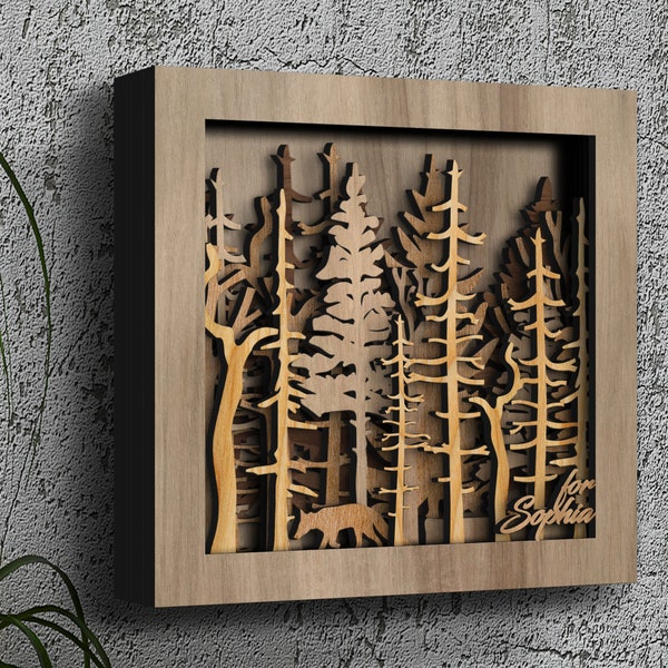 The Wild Forest - Handcrafted Seven Layers 3D Wooden Decoretive Wall Art, Laser Cut Artistic Shadow Box, Wooden Shadow Box, Art Gift