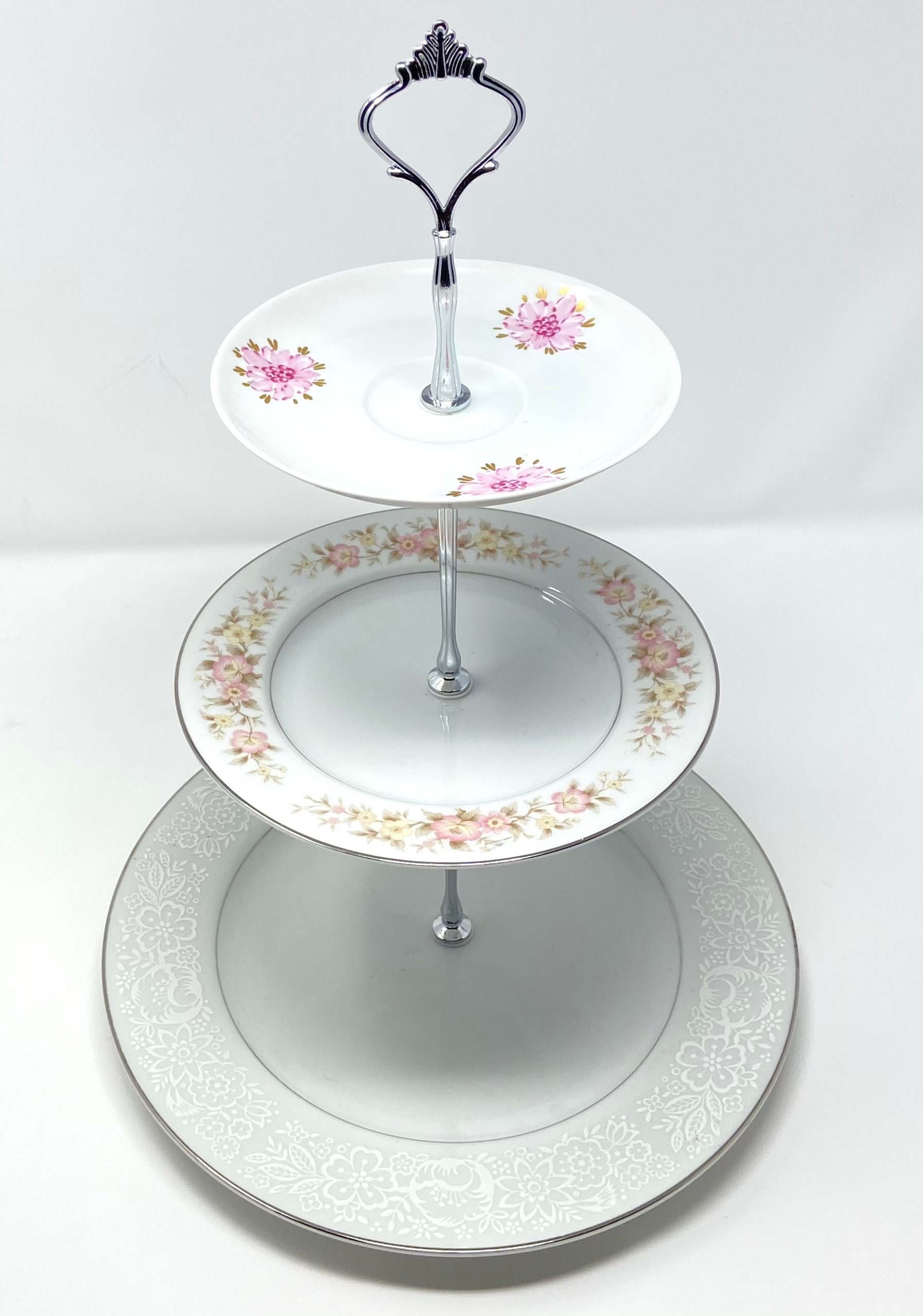 High Tea ThreeTiered Cake Stand With Mismatched Antique Etsy