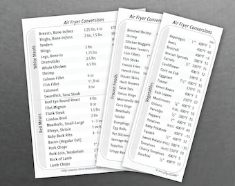 Imán para freidora de aire: tabla de conversión de tiempos, tiempos de cocción para freidora de aire, tabla para freidora de aire, regalo de inauguración para chef