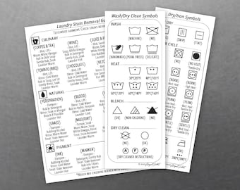 Juego de imanes con símbolos de lavandería: guía para eliminar manchas, decoración minimalista.