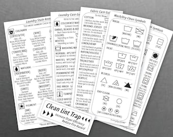 Tabla magnética con símbolos de lavandería para el cuarto de lavado, instrucciones de cuidado de la ropa, guía para la eliminación de manchas, instrucciones de lavado, set de regalo.
