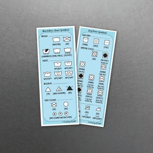 Laundry Symbols Magnet Laundry in Blue, Black and White, Reference Magnet Stain Removal Laundry Guide Magnet Chart, Housewarming