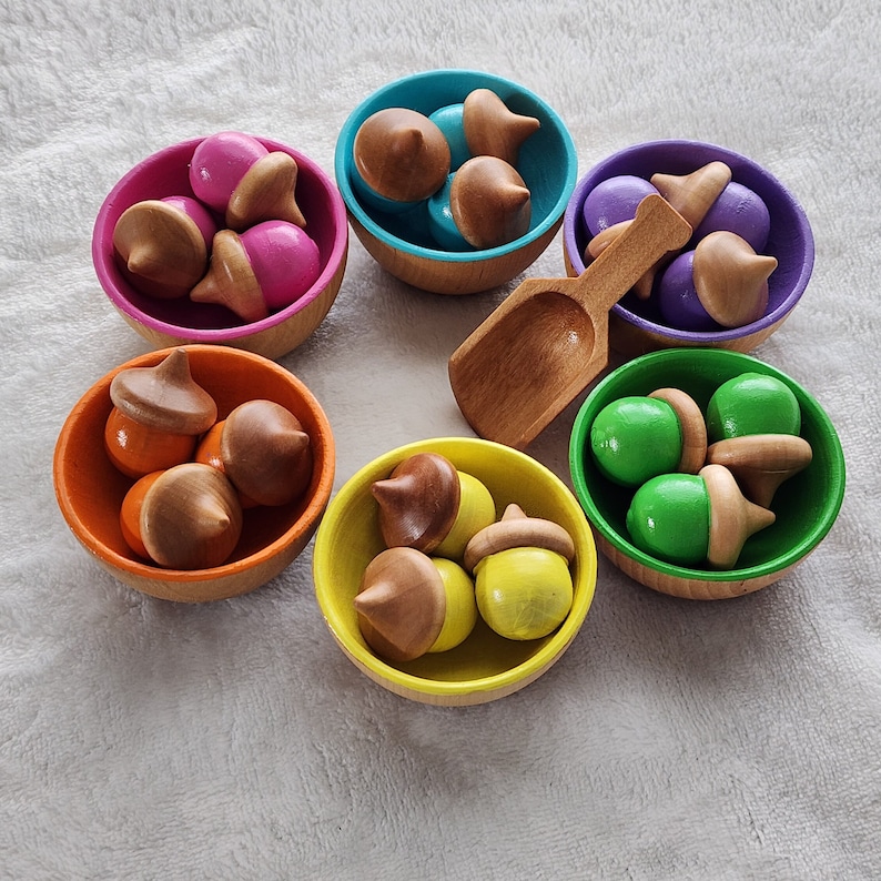 Pastel Acorn and Bowls Sorting Set | Creative Play image 1