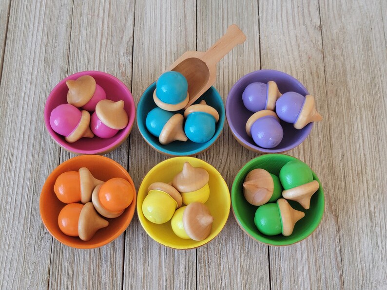 Pastel Acorn and Bowls Sorting Set | Creative Play image 3