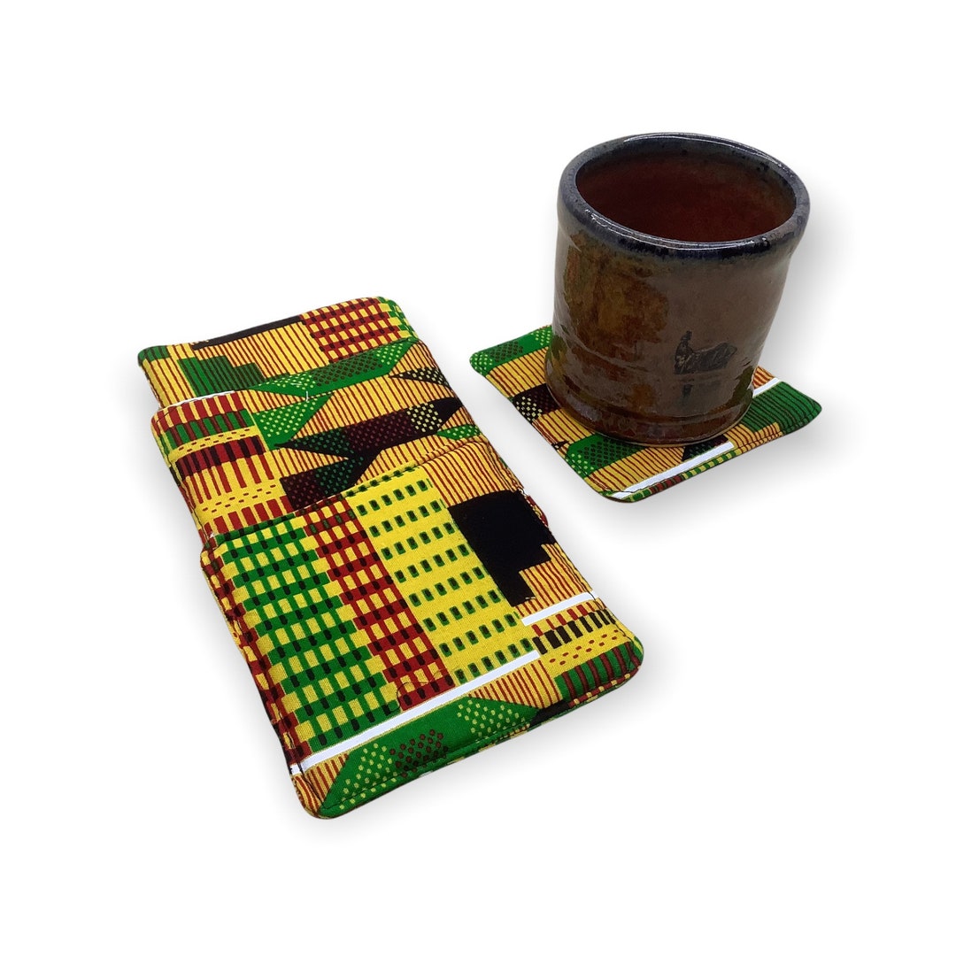 Yellow Kente African Print Coasters Set Best for Tea/coffee Cups, Plant