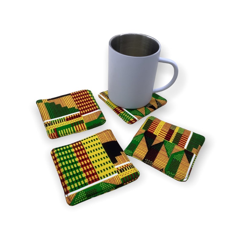 Yellow Kente African Print Coasters Set Best for Tea/coffee Cups, Plant