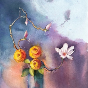 Japanese Art, Asian Art, Valentines Day Gift, floral painting, ikebana, South Asian art, Floral art print, Mothers Day gift