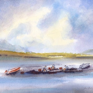 Muschel Diggers Aquarell Druck: Ipswich Küstenlandschaft