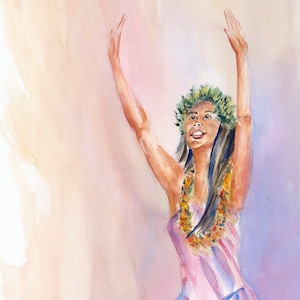 Hula Dancer Watercolor Painting: Hawaiian Art Print, Oahu Giclee