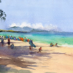 Summers in Kailua Hawaii Watercolor painting, Watercolor Print, Hawaii Painting, Kailua Hawaii,Hawaii beach painting, Gifts For Mom