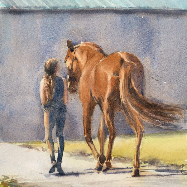 Horse Paintings, Horse art, Horse Painting Print, Horse portrait, watercolor art, horse decor, Gift for her, Horse Lover, horse and a girl