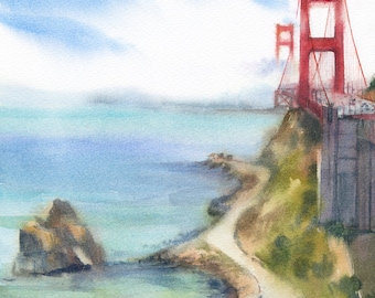 Golden Gate Bridge Aquarelldruck - Das perfekte Einzugsgeschenk für San Francisco-Liebhaber