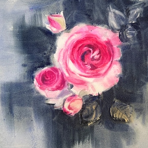 ピンクのバラの水彩画：手作りの花のアート、水彩のバラ、水彩のバラのアート、水彩の花
