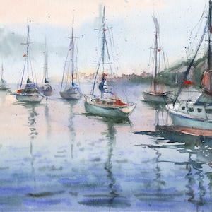 Rockport Sailboat Watercolor Print: Cape Ann Nautical Art
