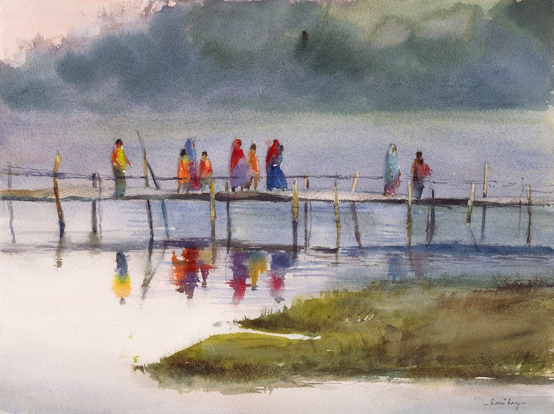 Indian Summer,Premium Art Print The Wedding Guests Original watercolor by Rani Ray Indian home d\u00e9cor Indian painting Indian art
