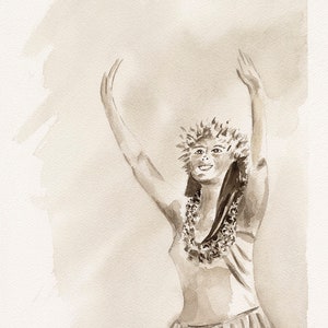 Hula Girl Watercolor Painting: Hawaiian Lei Art, Aloha Spirit
