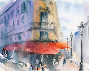 Paris Cafe Watercolor Print: Royal Opera, French Wall Art